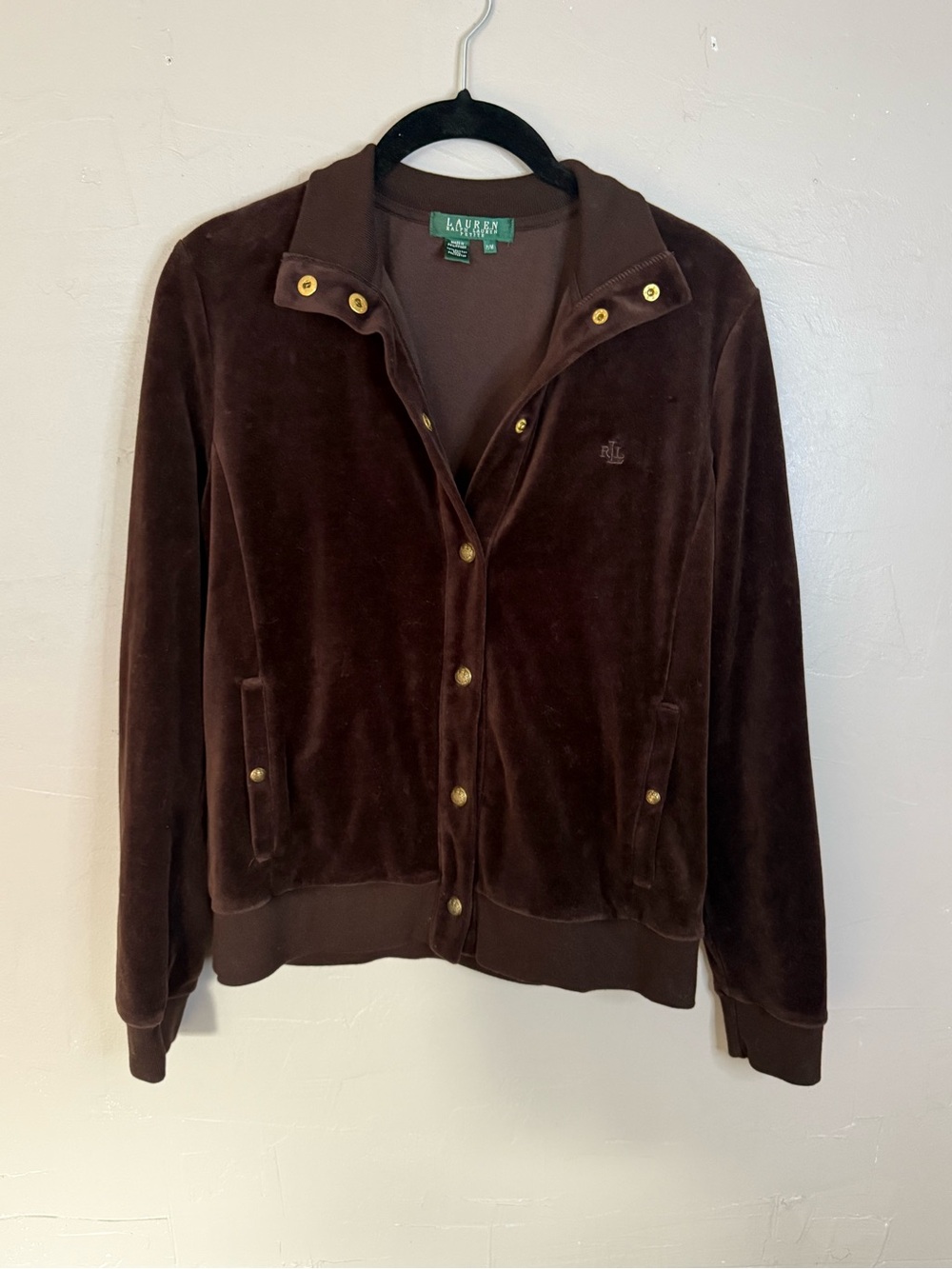 Ralph Lauren Brown Velour Snap-Front Jacket